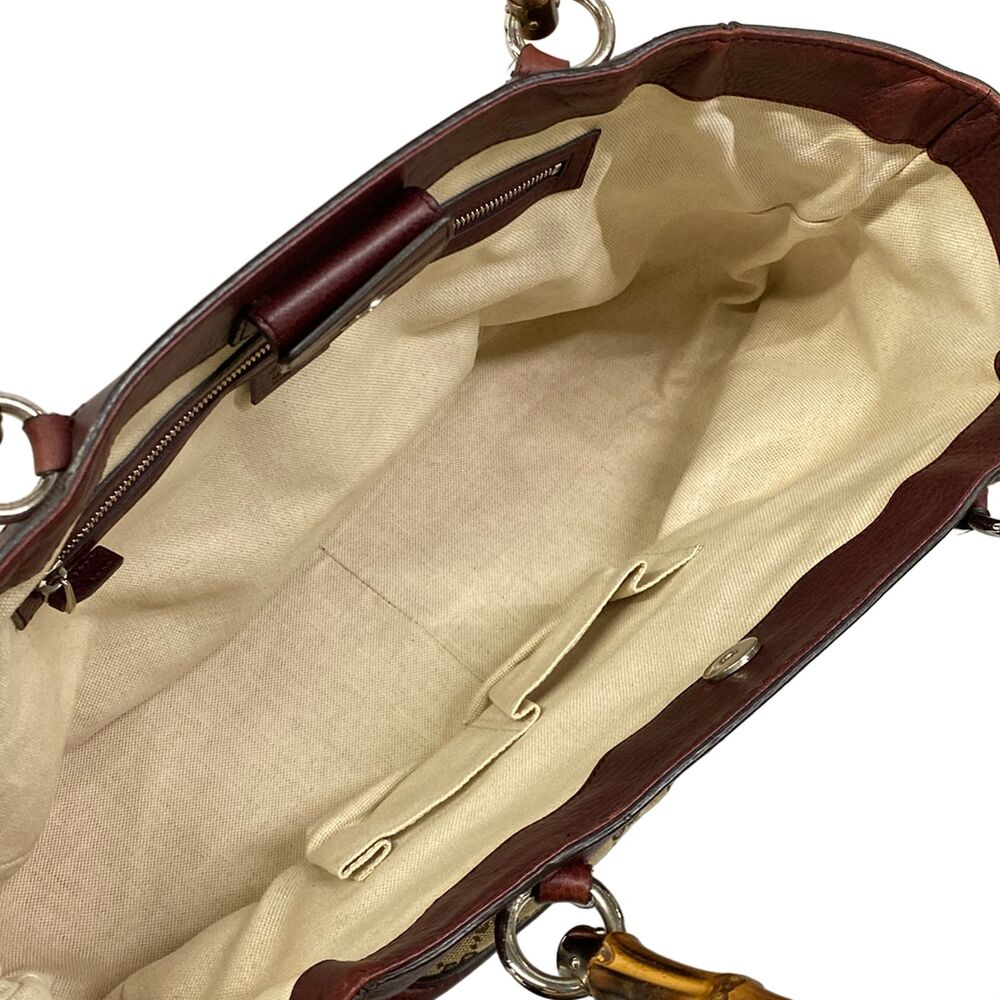 Gucci GG/Bamboo Tote Bag 246860 Beige Dark Brown Bordeaux Jacquard Leather - Picture 7 of 15